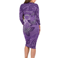 Personalised Polynesia Lupus Awareness Month Long Sleeve Bodycon Dress Warrior Purple Ribbon Polynesian Butterflies LT14 - Polynesian Pride