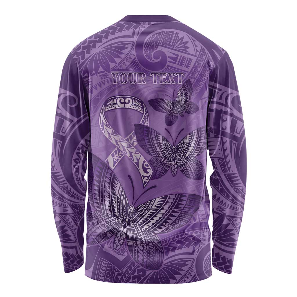 Personalised Polynesia Lupus Awareness Month Long Sleeve Shirt Warrior Purple Ribbon Polynesian Butterflies