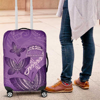 Polynesia Lupus Awareness Month Luggage Cover Warrior Purple Ribbon Polynesian Butterflies LT14 Purple - Polynesian Pride