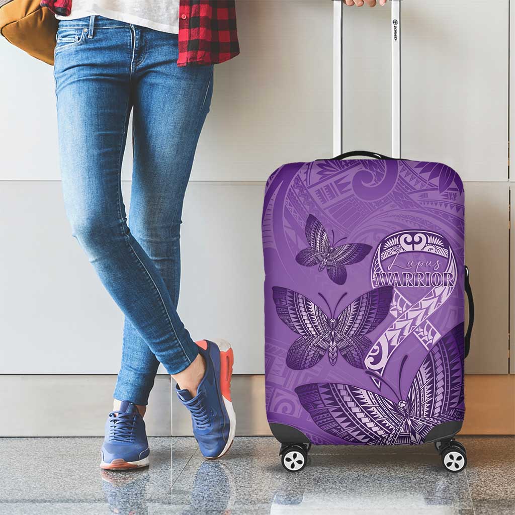 Polynesia Lupus Awareness Month Luggage Cover Warrior Purple Ribbon Polynesian Butterflies LT14 - Polynesian Pride