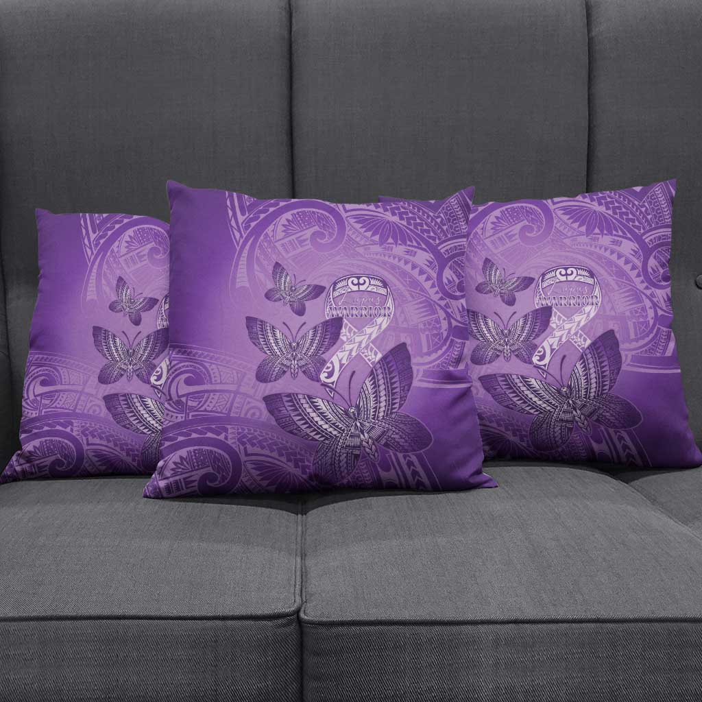 Polynesia Lupus Awareness Month Pillow Cover Warrior Purple Ribbon Polynesian Butterflies