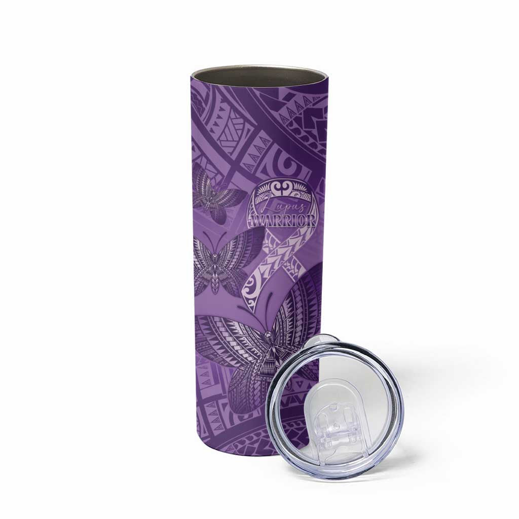 Personalised Polynesia Lupus Awareness Month Skinny Tumbler Warrior Purple Ribbon Polynesian Butterflies LT14 - Polynesian Pride