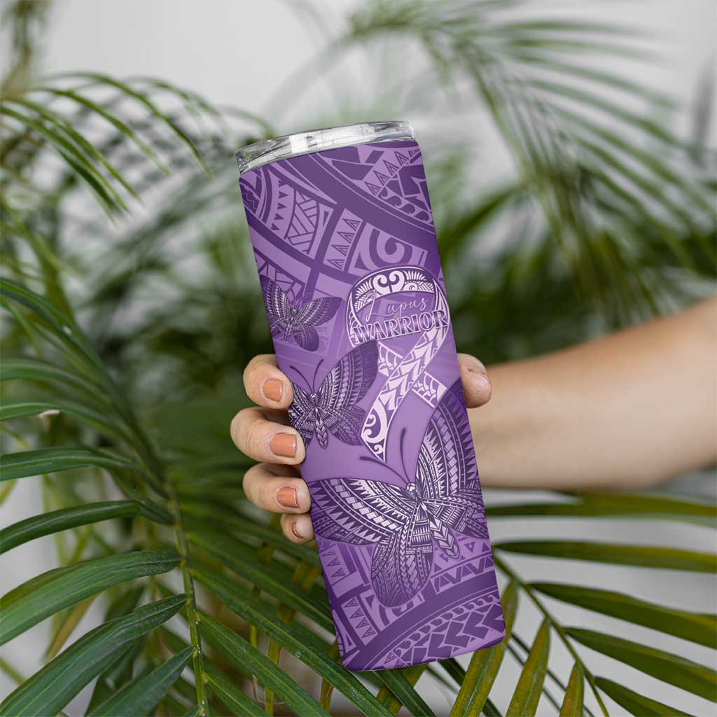 Personalised Polynesia Lupus Awareness Month Skinny Tumbler Warrior Purple Ribbon Polynesian Butterflies LT14 - Polynesian Pride