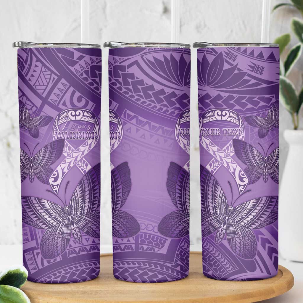 Personalised Polynesia Lupus Awareness Month Skinny Tumbler Warrior Purple Ribbon Polynesian Butterflies LT14 - Polynesian Pride