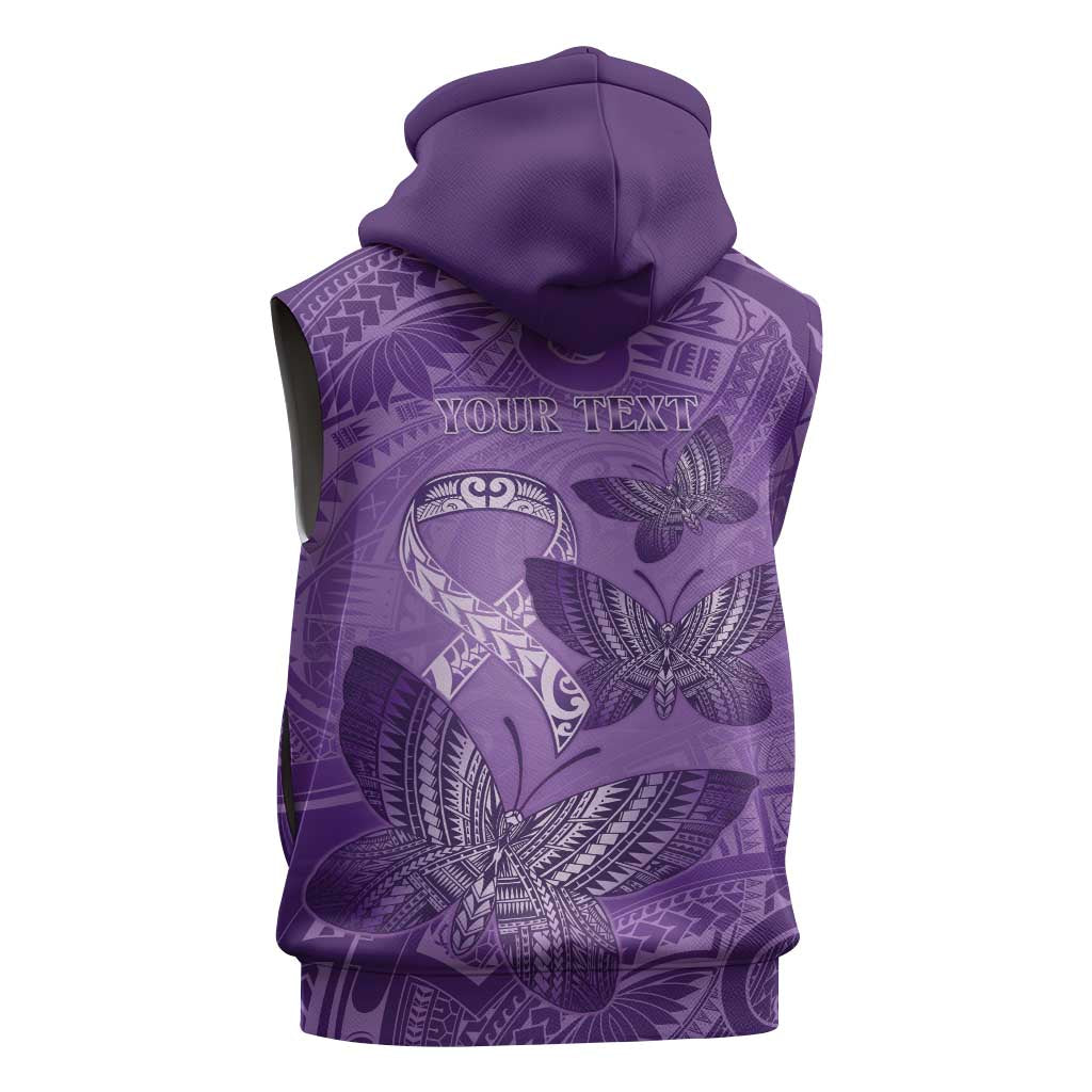 Personalised Polynesia Lupus Awareness Month Sleeveless Zip Hoodie Warrior Purple Ribbon Polynesian Butterflies
