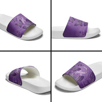 Polynesia Lupus Awareness Month Slide Sandals Warrior Purple Ribbon Polynesian Butterflies