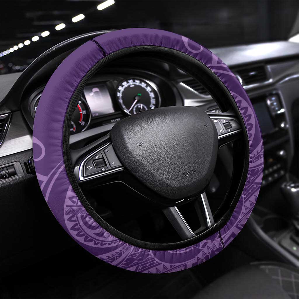Polynesia Lupus Awareness Month Steering Wheel Cover Warrior Purple Ribbon Polynesian Butterflies LT14 Universal Fit Purple - Polynesian Pride