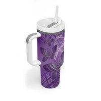 Personalised Polynesia Lupus Awareness Month Tumbler With Handle Warrior Purple Ribbon Polynesian Butterflies