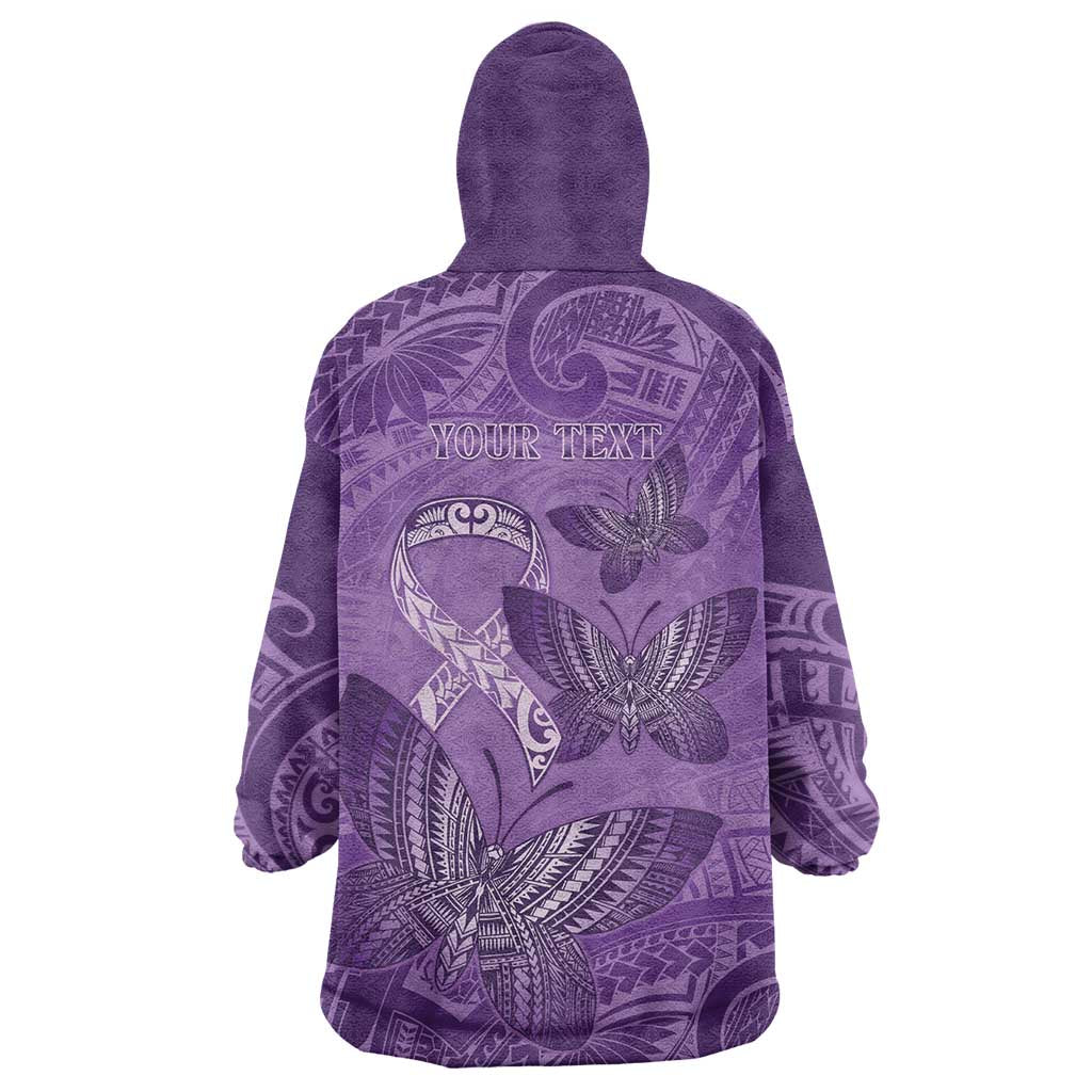 Personalised Polynesia Lupus Awareness Month Wearable Blanket Hoodie Warrior Purple Ribbon Polynesian Butterflies LT14 - Polynesian Pride