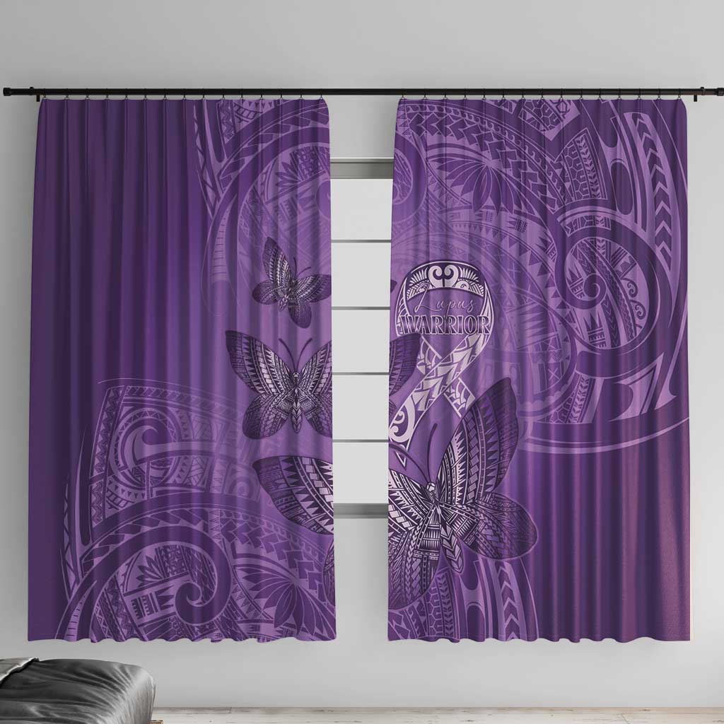 Polynesia Lupus Awareness Month Window Curtain Warrior Purple Ribbon Polynesian Butterflies