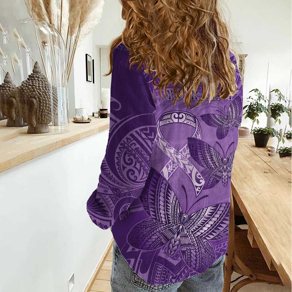 Personalised Polynesia Lupus Awareness Month Women Casual Shirt Warrior Purple Ribbon Polynesian Butterflies LT14 - Polynesian Pride