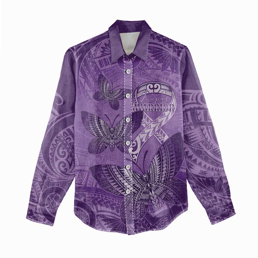 Personalised Polynesia Lupus Awareness Month Women Casual Shirt Warrior Purple Ribbon Polynesian Butterflies LT14 - Polynesian Pride