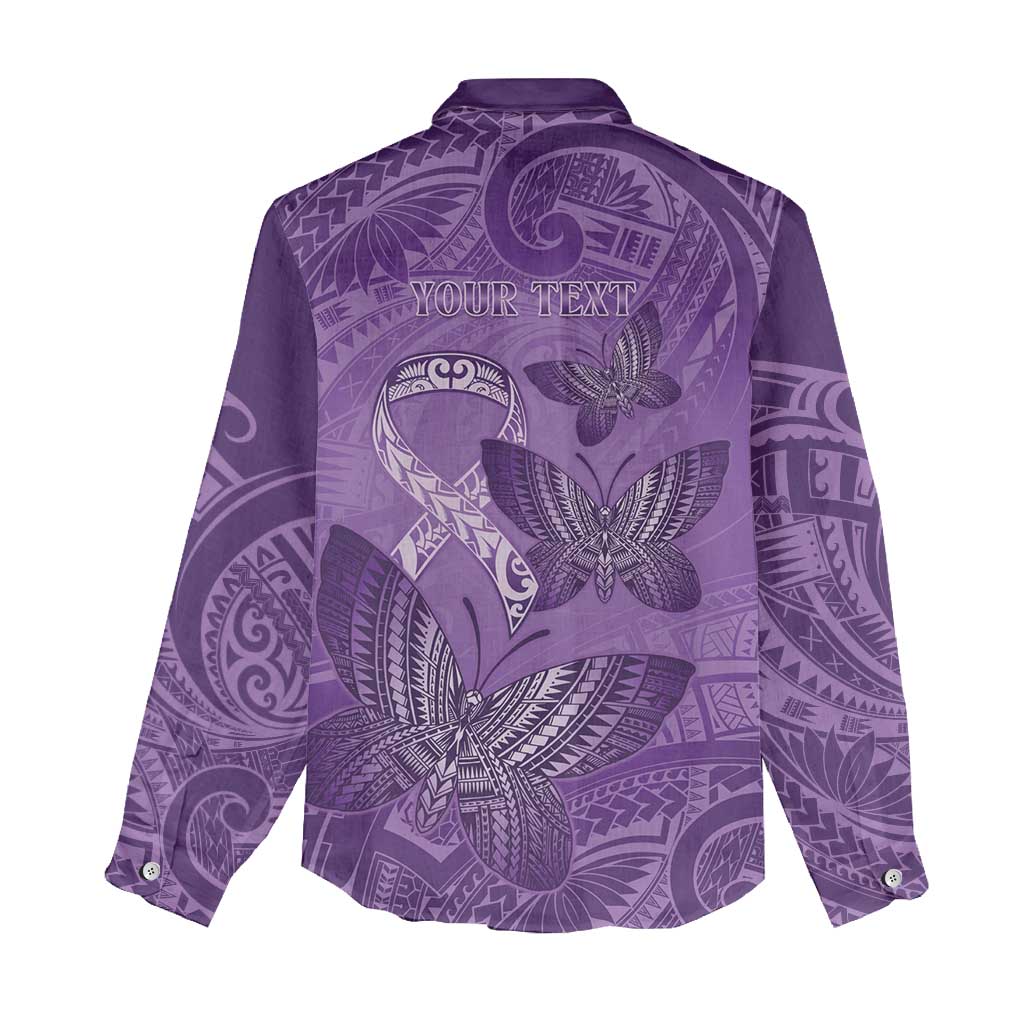 Personalised Polynesia Lupus Awareness Month Women Casual Shirt Warrior Purple Ribbon Polynesian Butterflies LT14 - Polynesian Pride