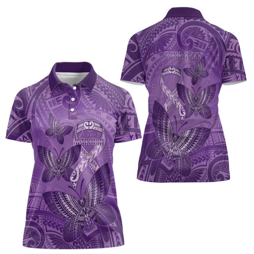Personalised Polynesia Lupus Awareness Month Women Polo Shirt Warrior Purple Ribbon Polynesian Butterflies LT14 - Polynesian Pride