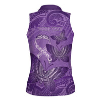 Personalised Polynesia Lupus Awareness Month Women Sleeveless Polo Shirt Warrior Purple Ribbon Polynesian Butterflies LT14 - Polynesian Pride