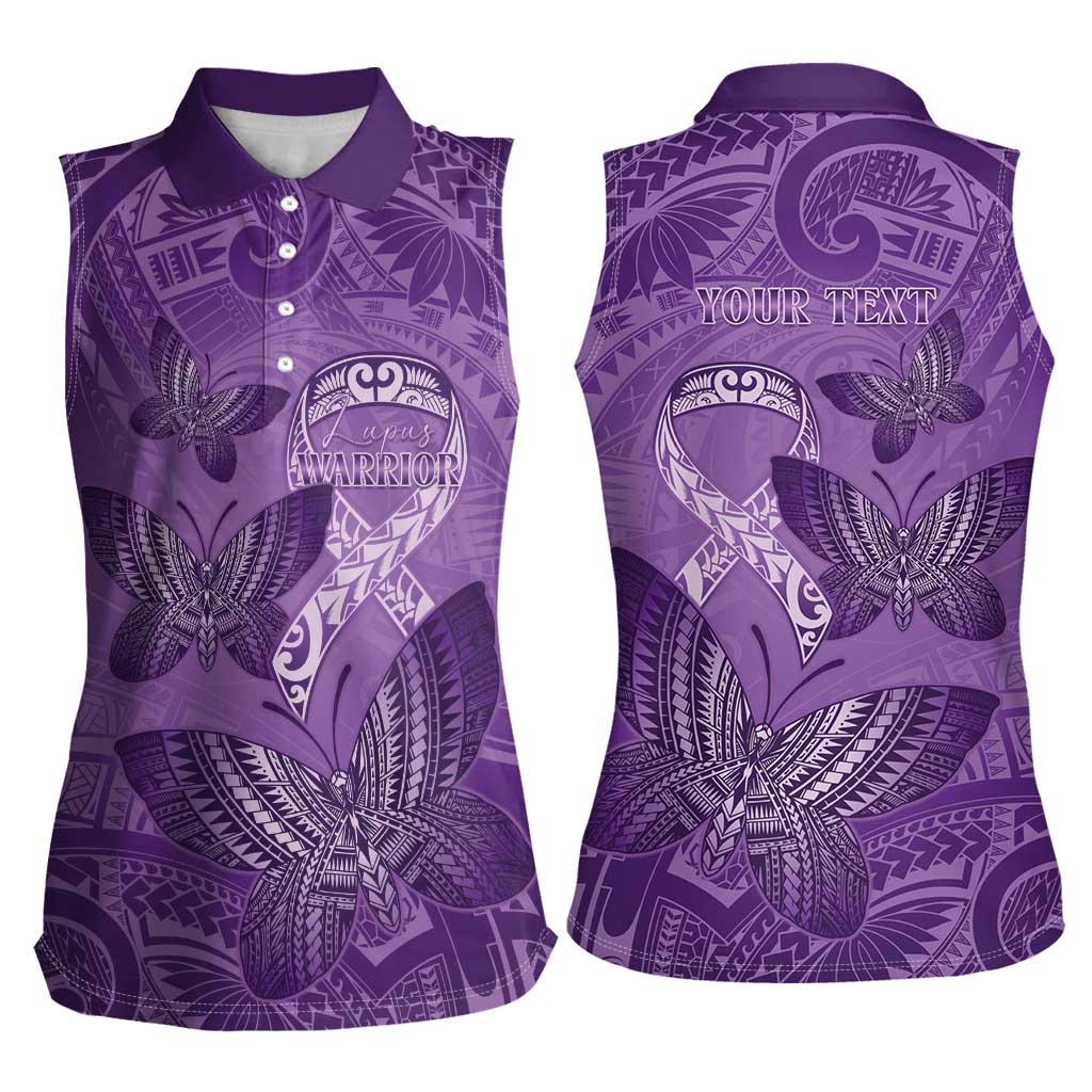 Personalised Polynesia Lupus Awareness Month Women Sleeveless Polo Shirt Warrior Purple Ribbon Polynesian Butterflies LT14 - Polynesian Pride