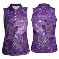 Personalised Polynesia Lupus Awareness Month Women Sleeveless Polo Shirt Warrior Purple Ribbon Polynesian Butterflies LT14 - Polynesian Pride