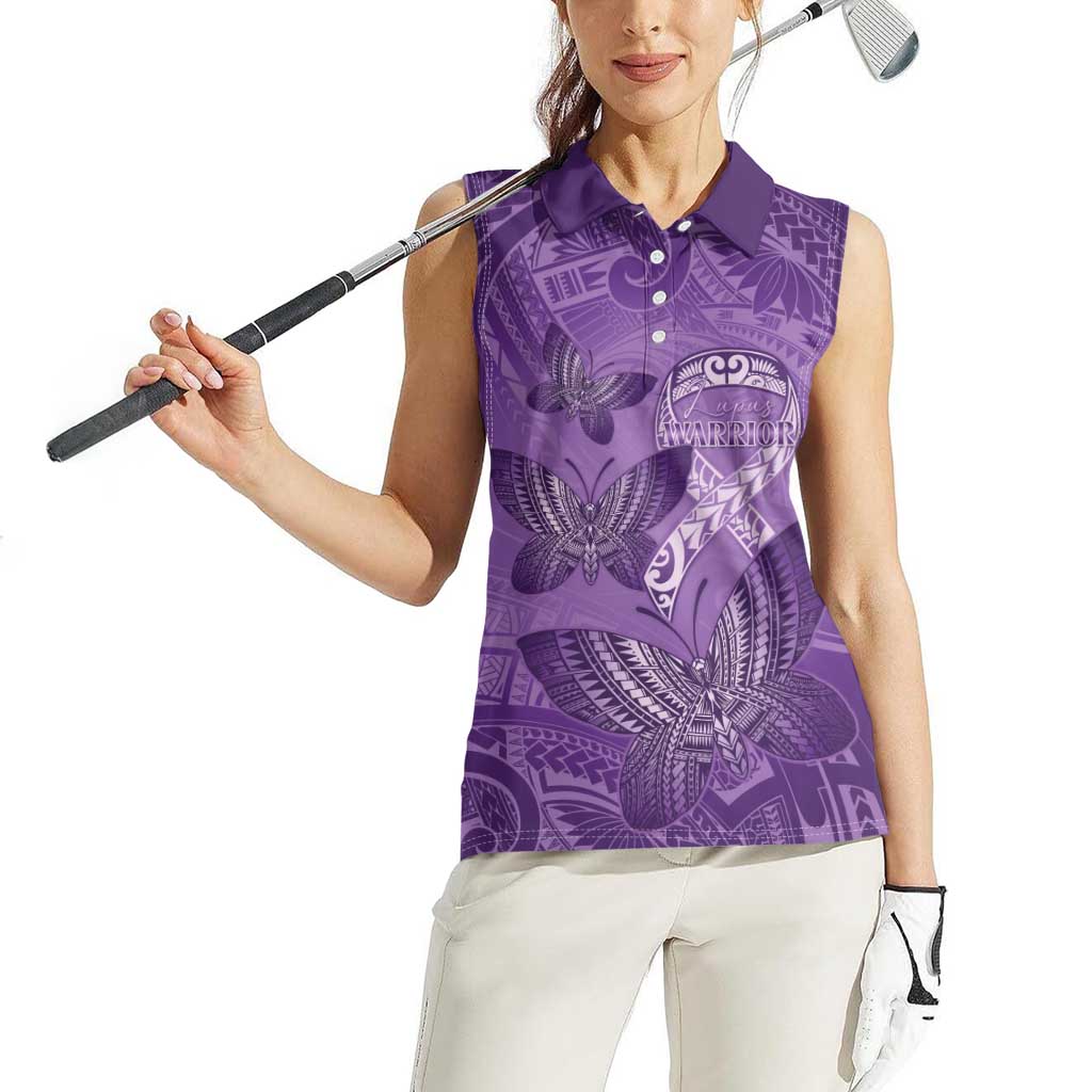 Personalised Polynesia Lupus Awareness Month Women Sleeveless Polo Shirt Warrior Purple Ribbon Polynesian Butterflies LT14 - Polynesian Pride