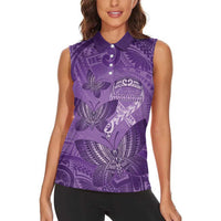 Personalised Polynesia Lupus Awareness Month Women Sleeveless Polo Shirt Warrior Purple Ribbon Polynesian Butterflies LT14 - Polynesian Pride