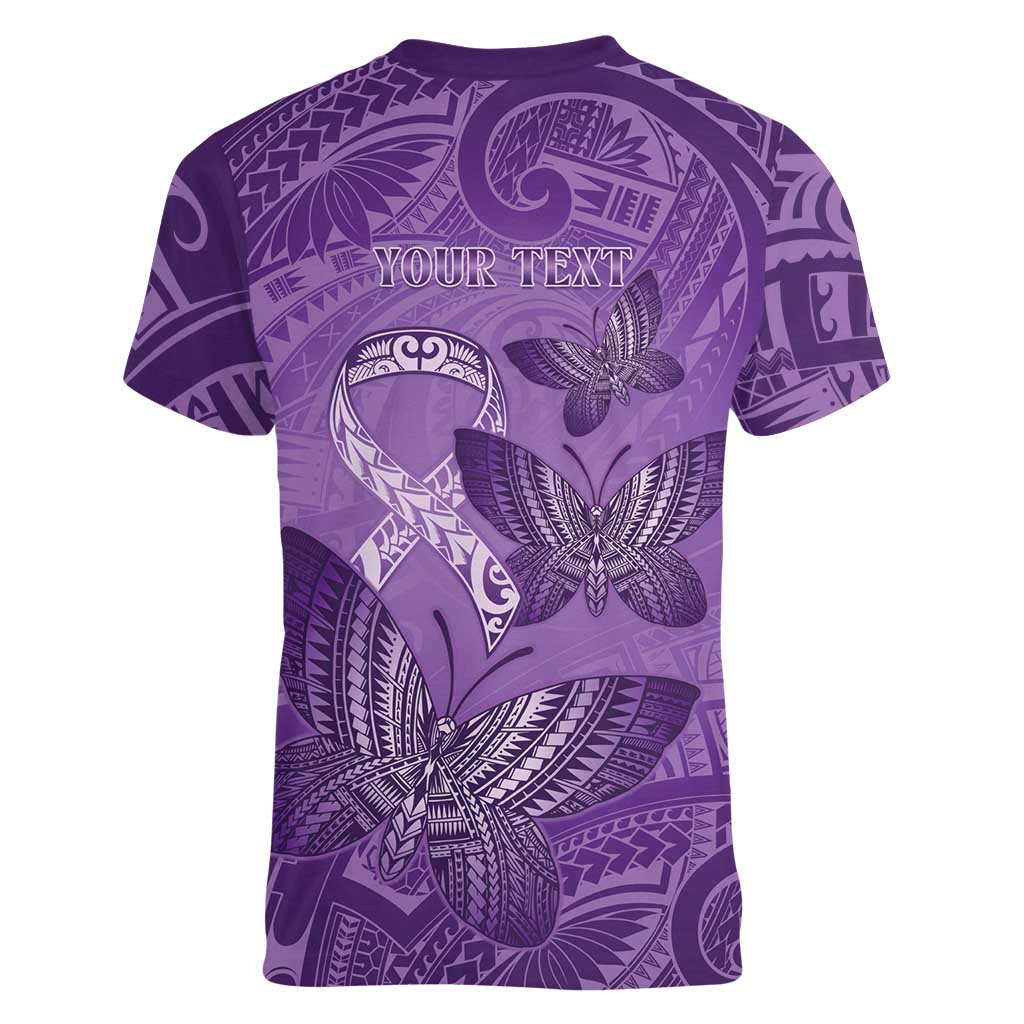 Personalised Polynesia Lupus Awareness Month Women V-Neck T-Shirt Warrior Purple Ribbon Polynesian Butterflies LT14 - Polynesian Pride