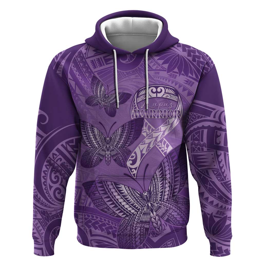 Personalised Polynesia Lupus Awareness Month Zip Hoodie Warrior Purple Ribbon Polynesian Butterflies