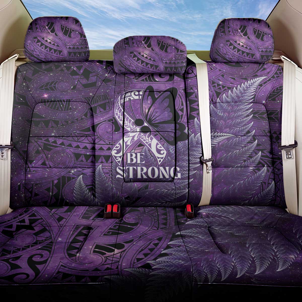 Lupus Awareness Month New Zealand Back Car Seat Cover Be Strong Warrior Maori Silver Fern LT14 One Size Purple - Polynesian Pride
