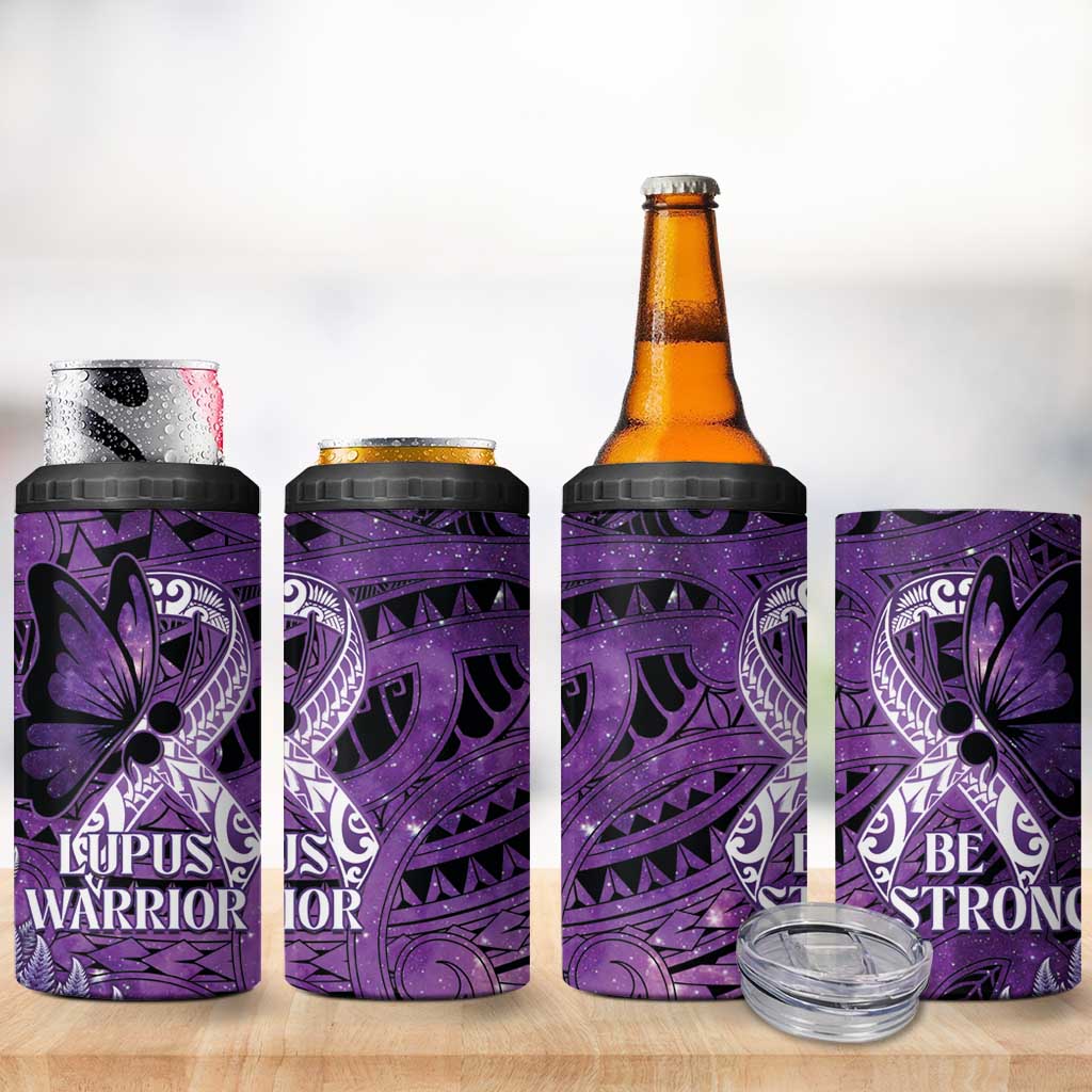 Lupus Awareness Month New Zealand 4 in 1 Can Cooler Tumbler Be Strong Warrior Maori Silver Fern LT14 - Polynesian Pride