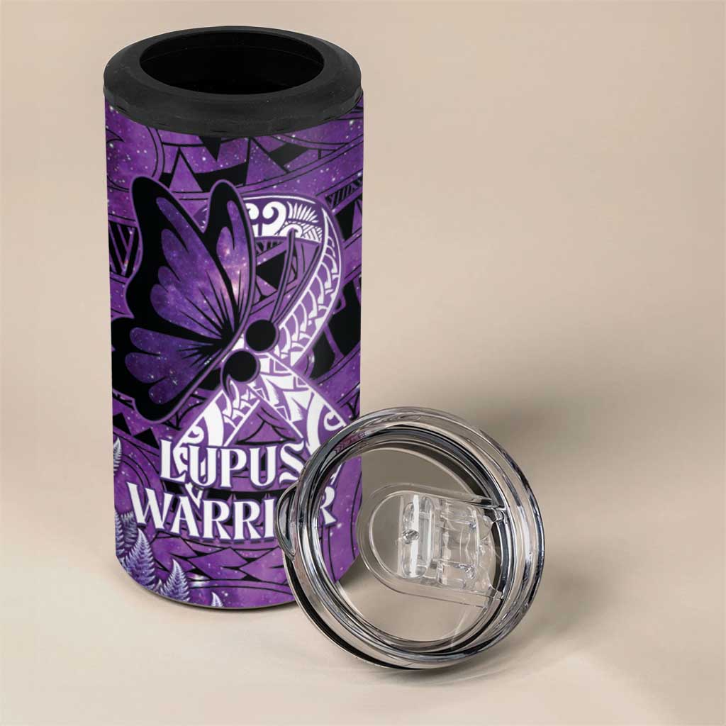 Lupus Awareness Month New Zealand 4 in 1 Can Cooler Tumbler Be Strong Warrior Maori Silver Fern LT14 - Polynesian Pride