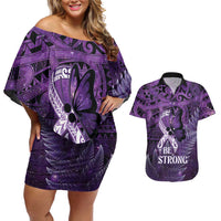 Lupus Awareness Month New Zealand Couples Matching Off Shoulder Short Dress and Hawaiian Shirt Be Strong Warrior Maori Silver Fern LT14 Purple - Polynesian Pride