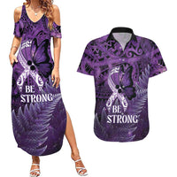 Lupus Awareness Month New Zealand Couples Matching Summer Maxi Dress and Hawaiian Shirt Be Strong Warrior Maori Silver Fern LT14 Purple - Polynesian Pride