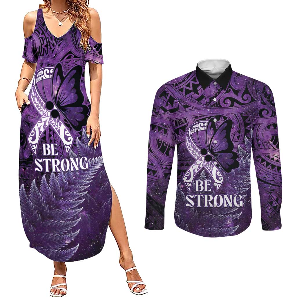 Lupus Awareness Month New Zealand Couples Matching Summer Maxi Dress and Long Sleeve Button Shirt Be Strong Warrior Maori Silver Fern