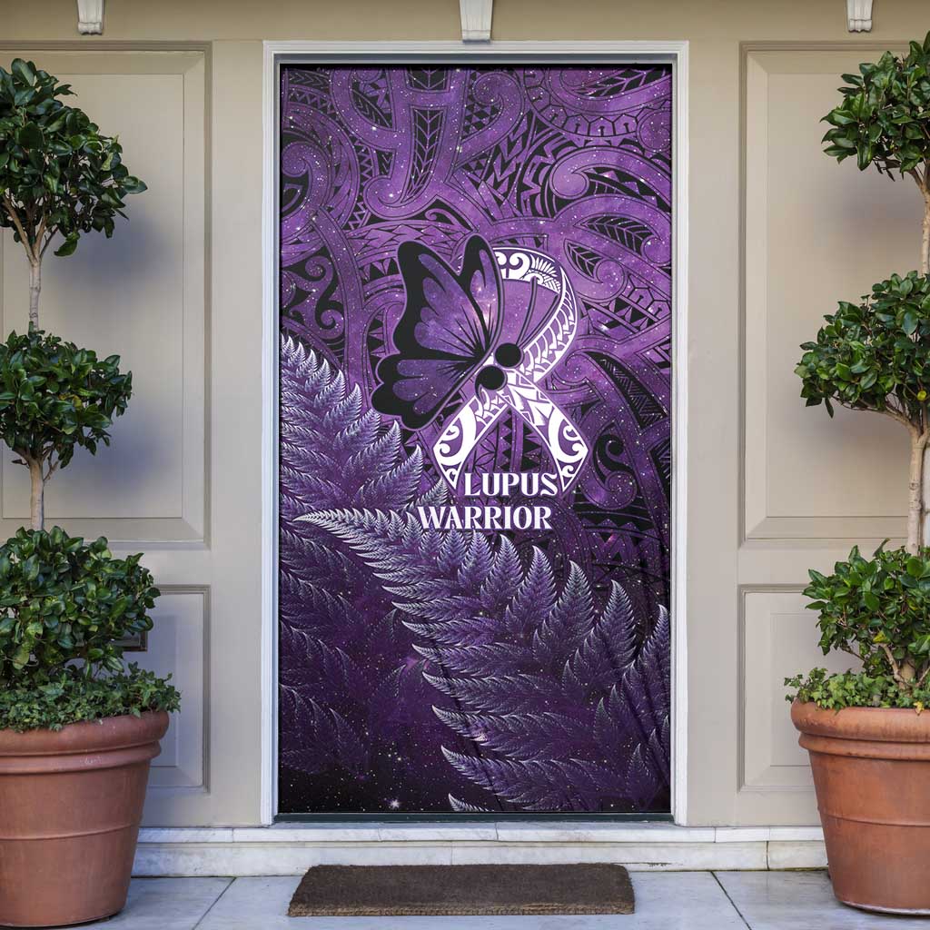 Lupus Awareness Month New Zealand Door Cover Be Strong Warrior Maori Silver Fern LT14 Purple - Polynesian Pride
