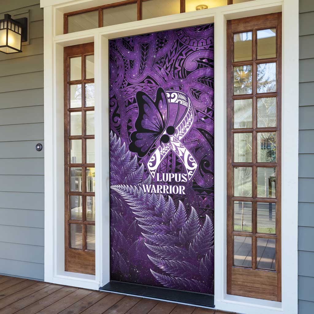 Lupus Awareness Month New Zealand Door Cover Be Strong Warrior Maori Silver Fern LT14 - Polynesian Pride