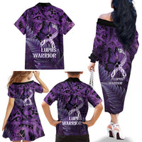 Lupus Awareness Month New Zealand Family Matching Off The Shoulder Long Sleeve Dress and Hawaiian Shirt Be Strong Warrior Maori Silver Fern LT14 - Polynesian Pride