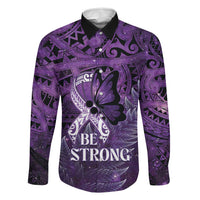 Lupus Awareness Month New Zealand Family Matching Off The Shoulder Long Sleeve Dress and Hawaiian Shirt Be Strong Warrior Maori Silver Fern LT14 Dad's Shirt - Long Sleeve Purple - Polynesian Pride