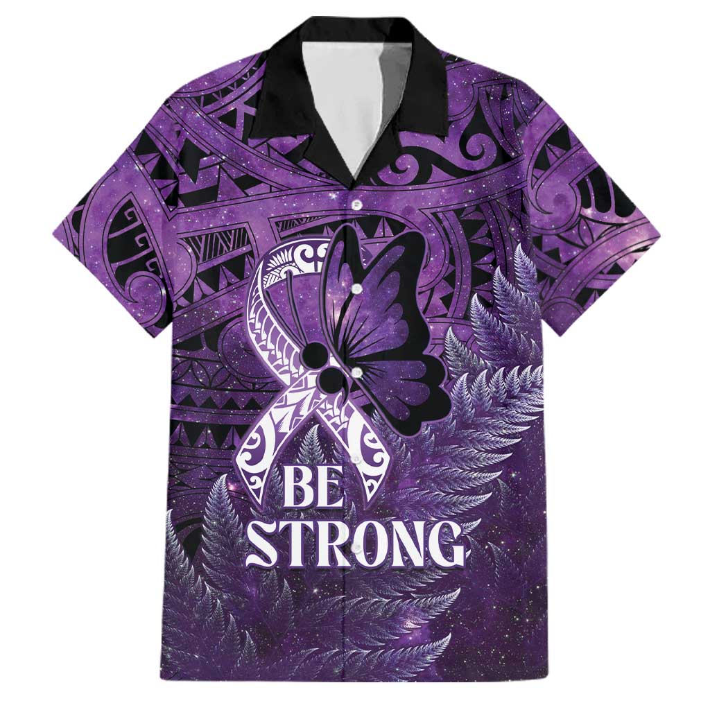 Lupus Awareness Month New Zealand Family Matching Off Shoulder Maxi Dress and Hawaiian Shirt Be Strong Warrior Maori Silver Fern LT14 Dad's Shirt - Short Sleeve Purple - Polynesian Pride