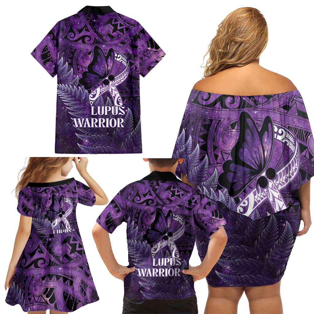 Lupus Awareness Month New Zealand Family Matching Off Shoulder Short Dress and Hawaiian Shirt Be Strong Warrior Maori Silver Fern LT14 - Polynesian Pride