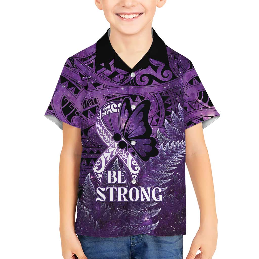 Lupus Awareness Month New Zealand Family Matching Puletasi and Hawaiian Shirt Be Strong Warrior Maori Silver Fern LT14 Son's Shirt Purple - Polynesian Pride