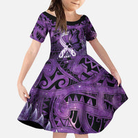 Lupus Awareness Month New Zealand Family Matching Summer Maxi Dress and Hawaiian Shirt Be Strong Warrior Maori Silver Fern LT14 Daughter's Dress Purple - Polynesian Pride