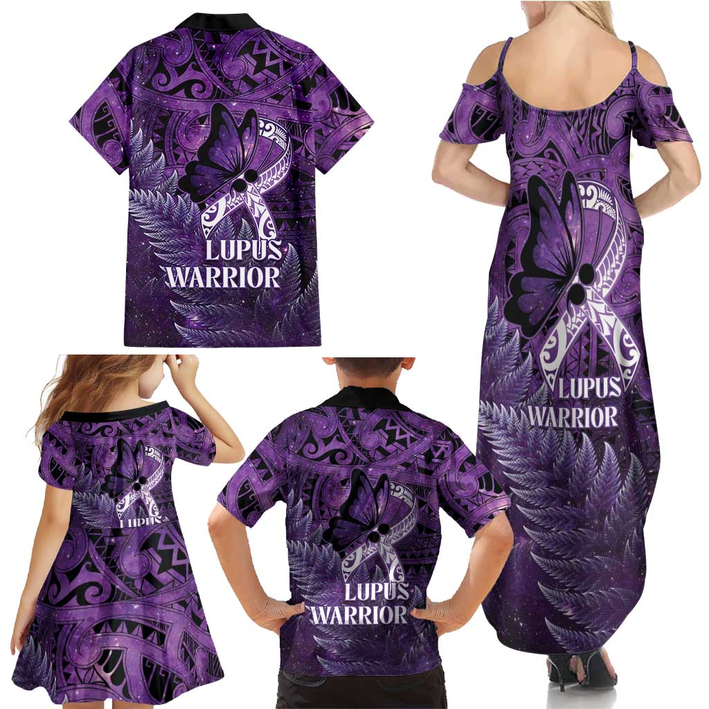 Lupus Awareness Month New Zealand Family Matching Summer Maxi Dress and Hawaiian Shirt Be Strong Warrior Maori Silver Fern LT14 - Polynesian Pride
