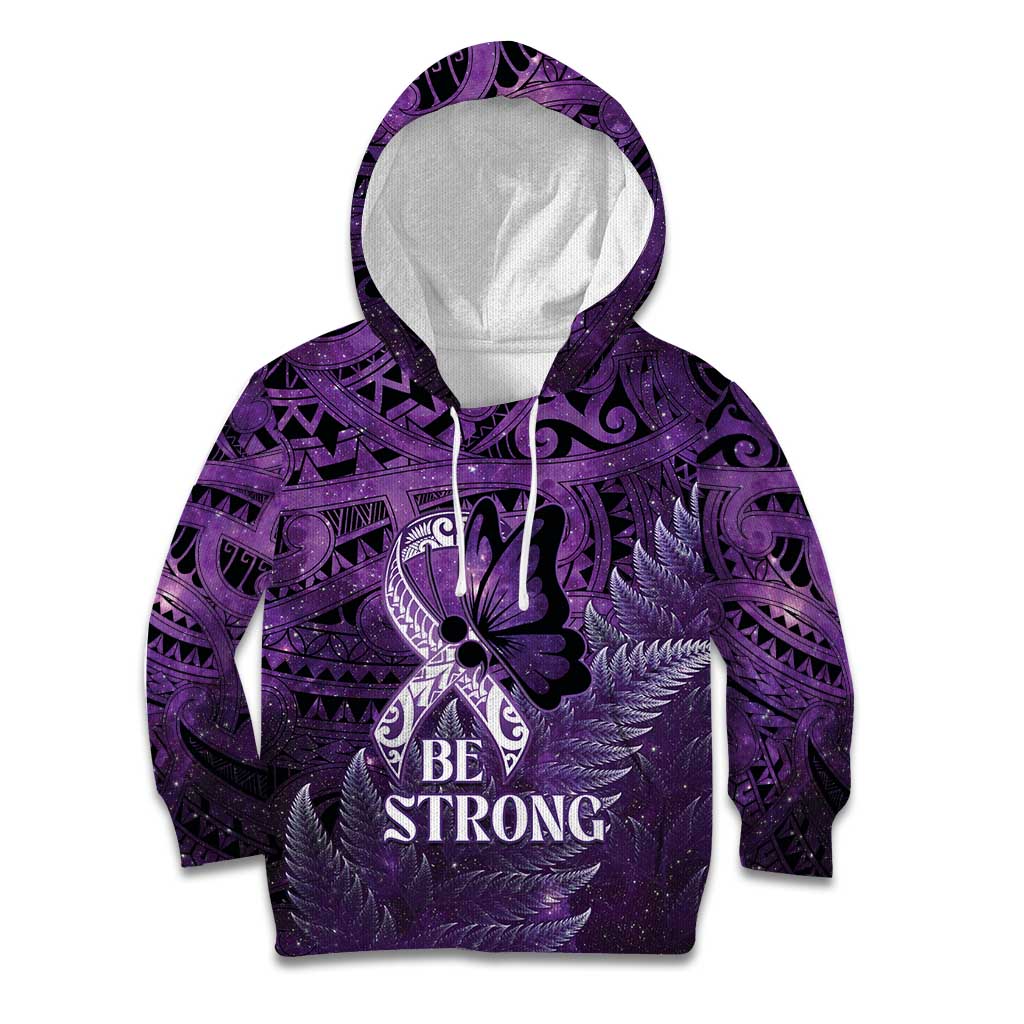 Lupus Awareness Month New Zealand Kid Hoodie Be Strong Warrior Maori Silver Fern LT14 Hoodie Purple - Polynesian Pride