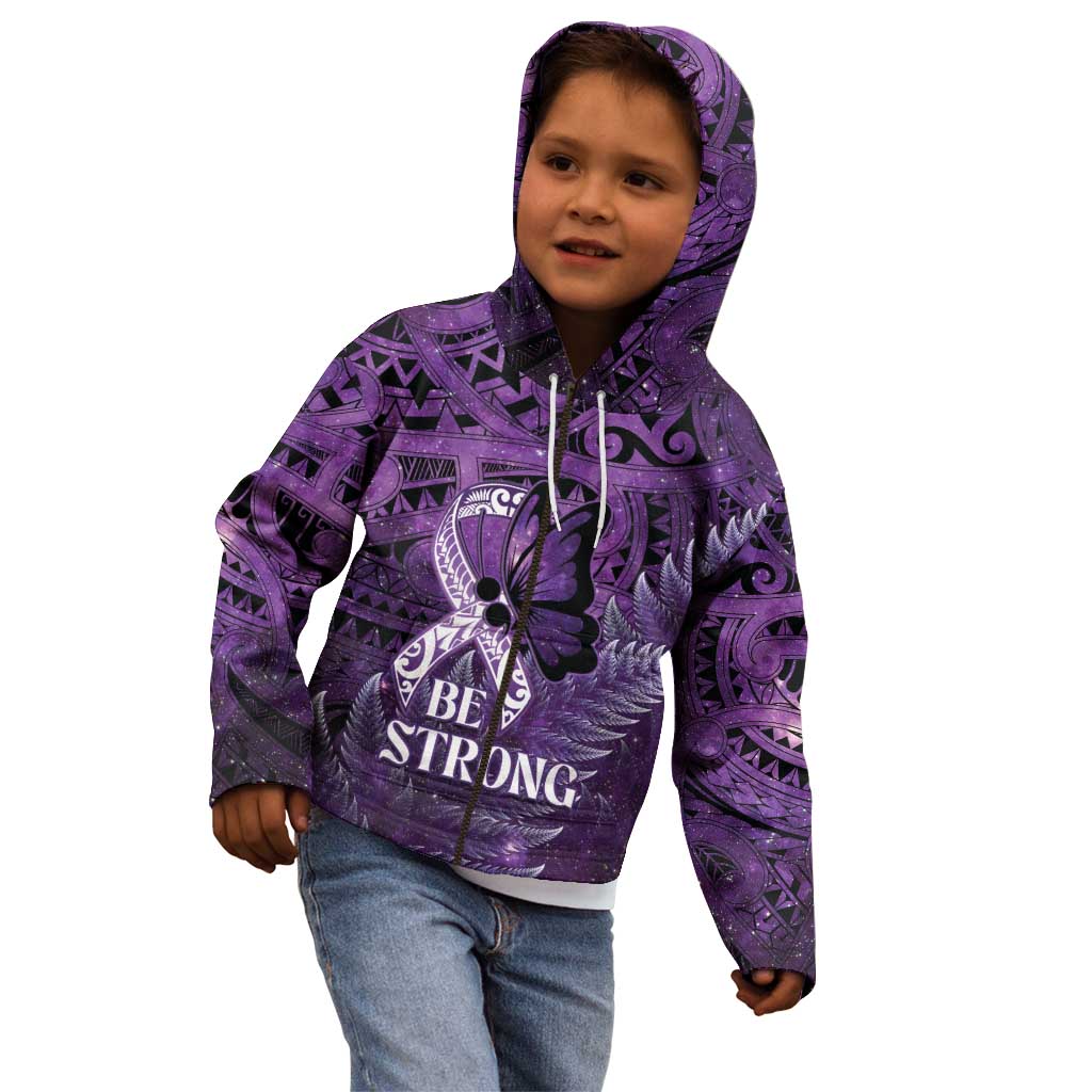 Lupus Awareness Month New Zealand Kid Hoodie Be Strong Warrior Maori Silver Fern LT14 - Polynesian Pride