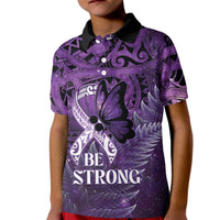 Lupus Awareness Month New Zealand Kid Polo Shirt Be Strong Warrior Maori Silver Fern LT14 Kid Purple - Polynesian Pride