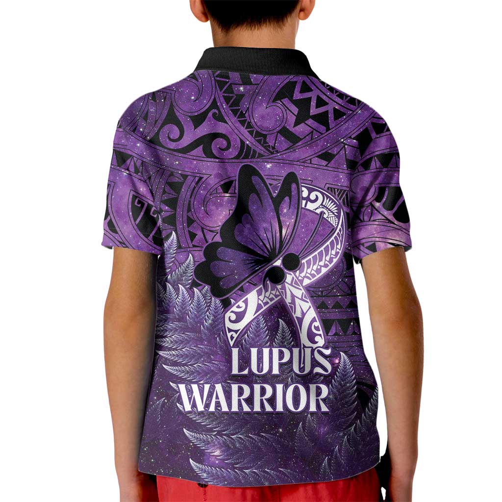 Lupus Awareness Month New Zealand Kid Polo Shirt Be Strong Warrior Maori Silver Fern LT14 - Polynesian Pride