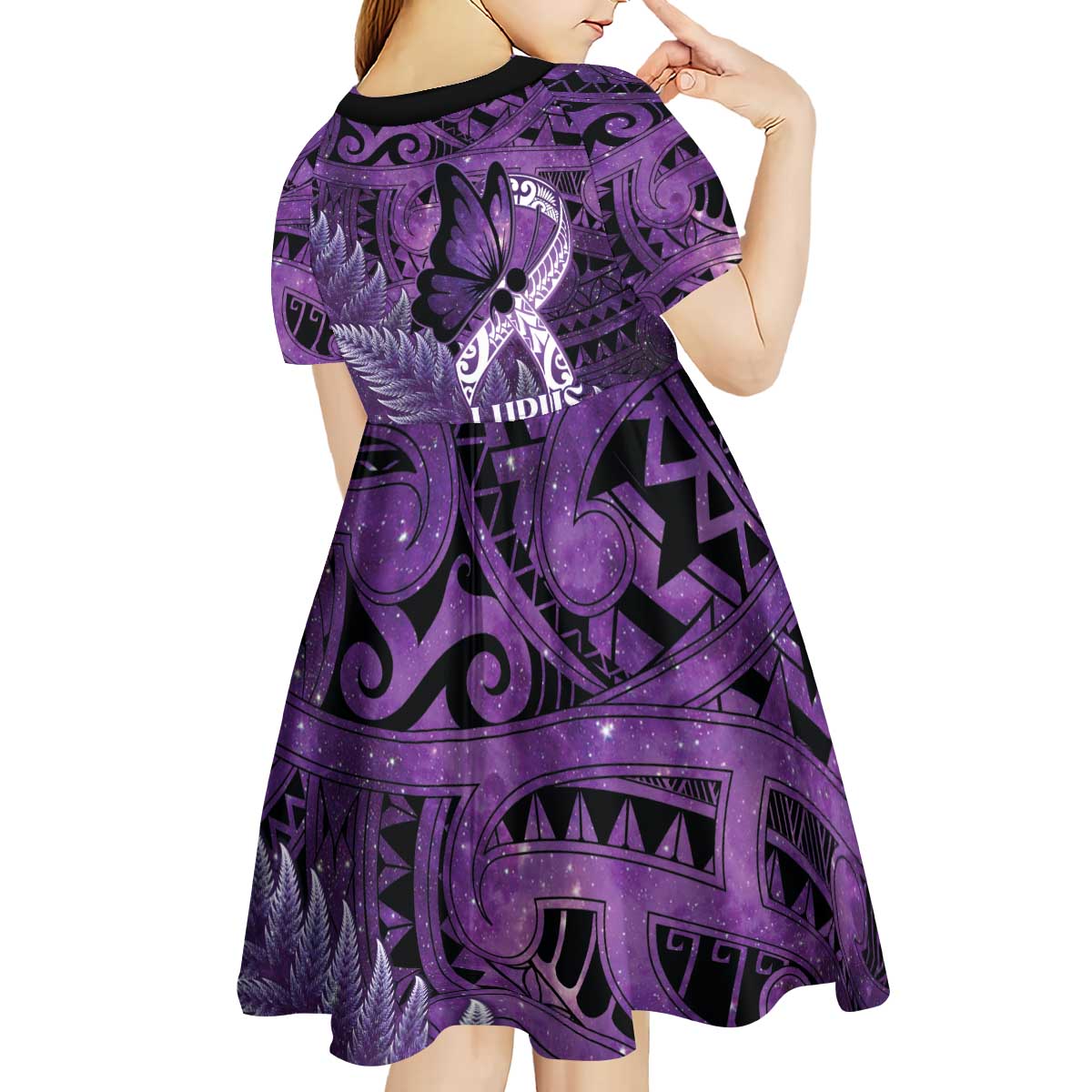 Lupus Awareness Month New Zealand Kid Short Sleeve Dress Be Strong Warrior Maori Silver Fern LT14 - Polynesian Pride