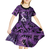 Lupus Awareness Month New Zealand Kid Short Sleeve Dress Be Strong Warrior Maori Silver Fern LT14 - Polynesian Pride