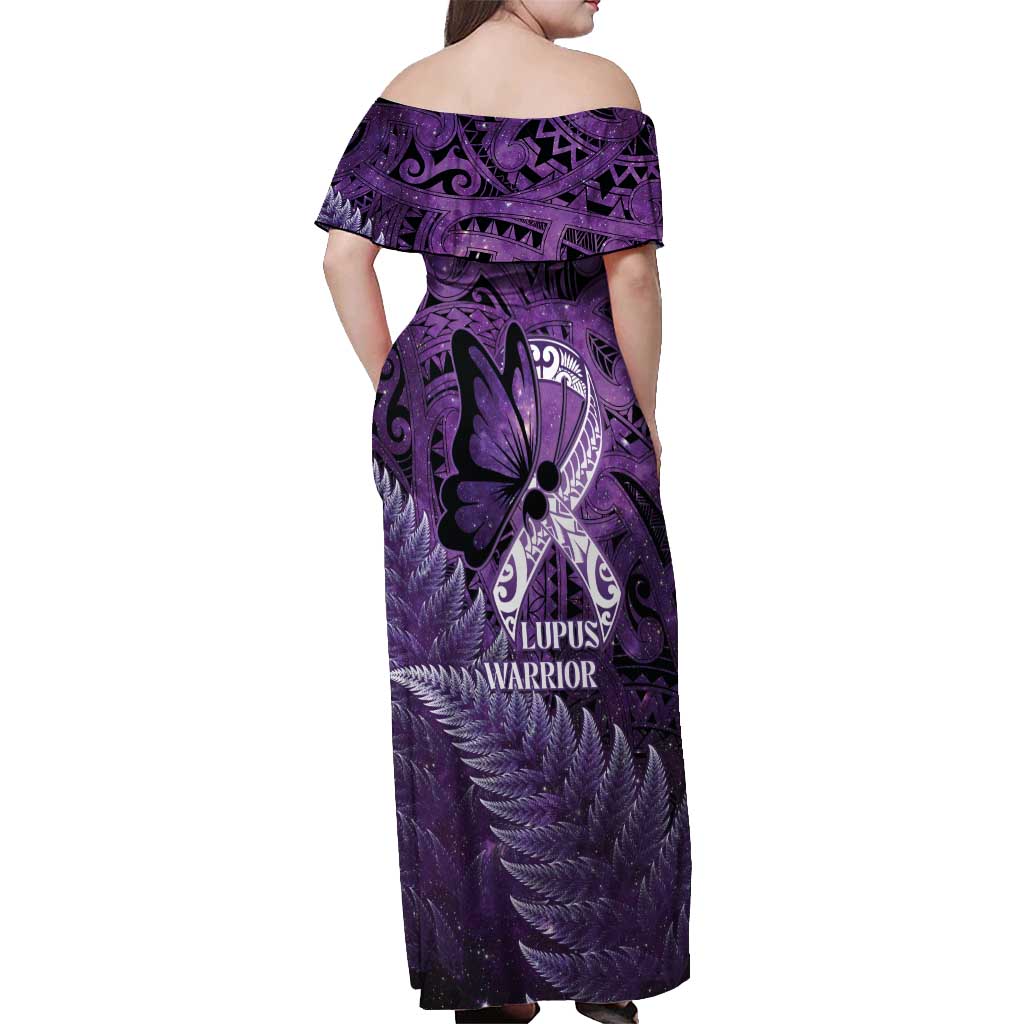Lupus Awareness Month New Zealand Off Shoulder Maxi Dress Be Strong Warrior Maori Silver Fern LT14 - Polynesian Pride