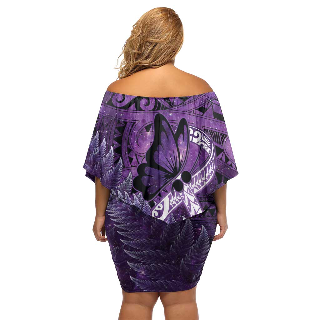 Lupus Awareness Month New Zealand Off Shoulder Short Dress Be Strong Warrior Maori Silver Fern LT14 - Polynesian Pride