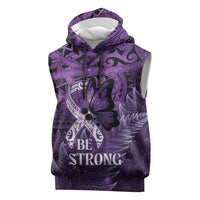 Lupus Awareness Month New Zealand Sleeveless Hoodie Be Strong Warrior Maori Silver Fern LT14 Purple - Polynesian Pride