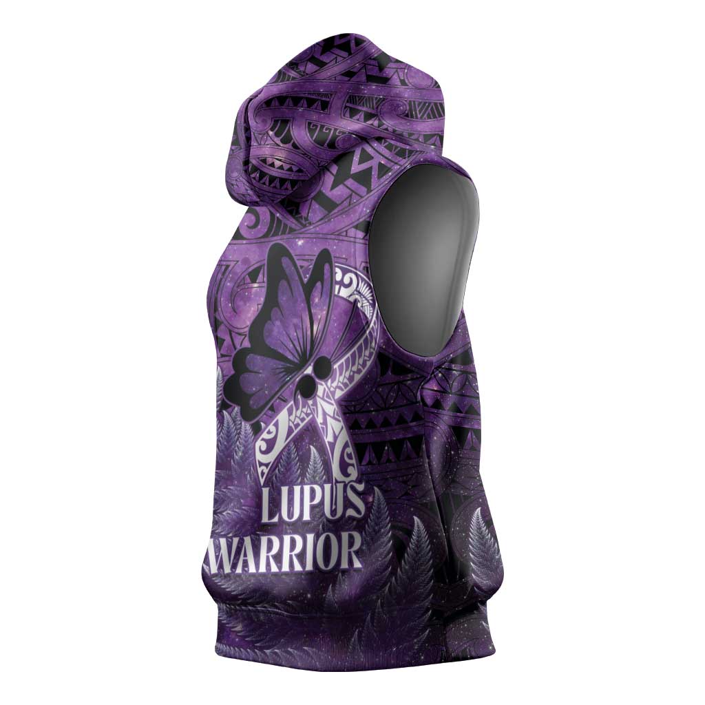 Lupus Awareness Month New Zealand Sleeveless Hoodie Be Strong Warrior Maori Silver Fern LT14 - Polynesian Pride